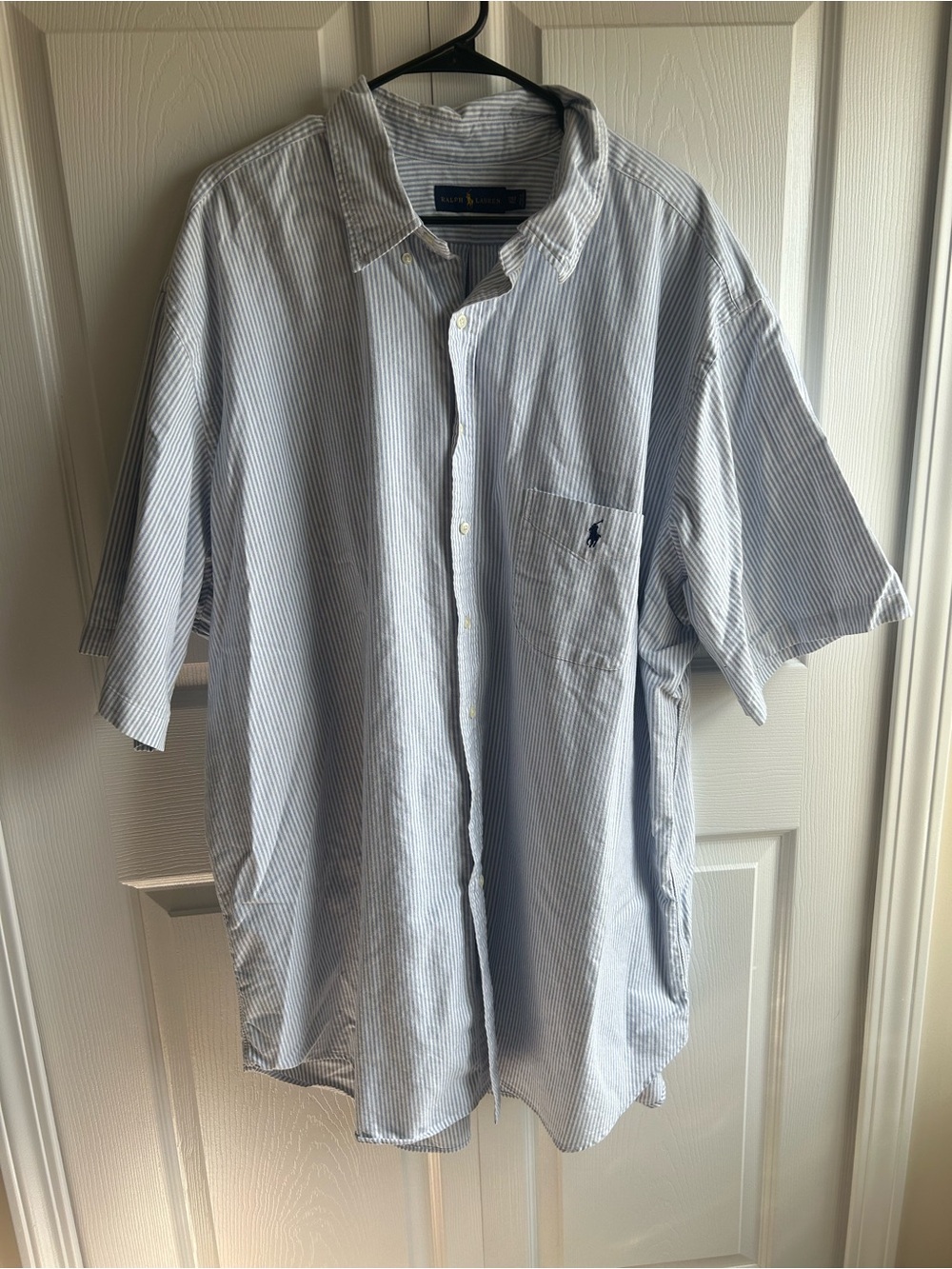 Ralph Lauren Men's Big & Tall 3XLT Short Sleeve Button-Down Striped Blue/White
